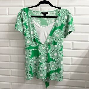 Style & co. Women’s Large Green Patterned Short Sleeve Blouse